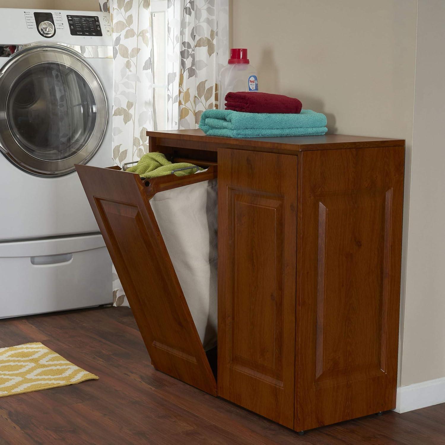 image:imageHousehold Essentials Laundry Sorter Cabinet Oak FinishMahogany Finished Metal