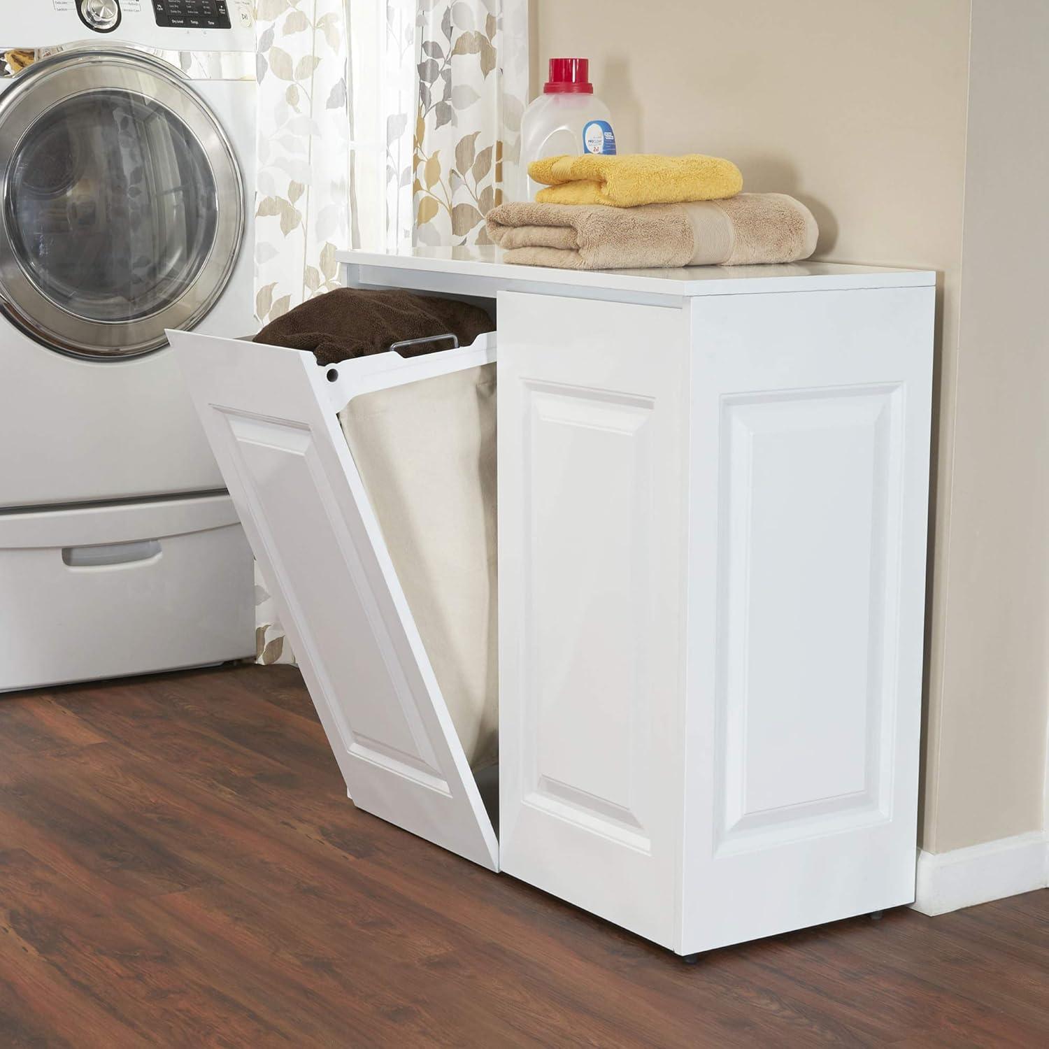 image:imageHousehold Essentials Laundry Sorter Cabinet Oak FinishWhite Metal