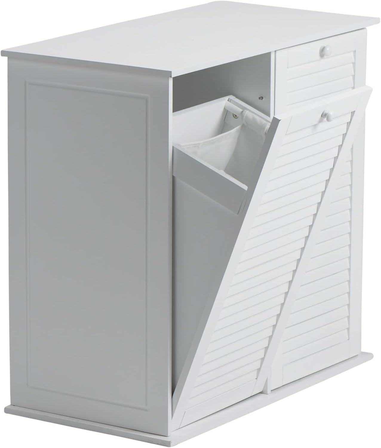 image:imageHousehold Essentials Laundry Sorter Cabinet Oak FinishWhite Wood Shutter