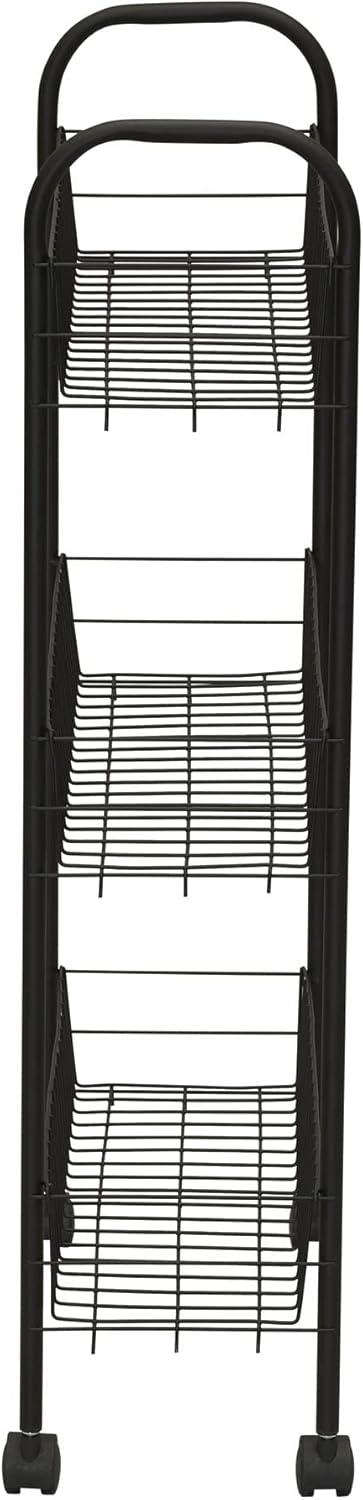 image:imageHousehold Essentials Matte Black Slim 3 Shelf Storage Cart with Wheels7 Black Basic