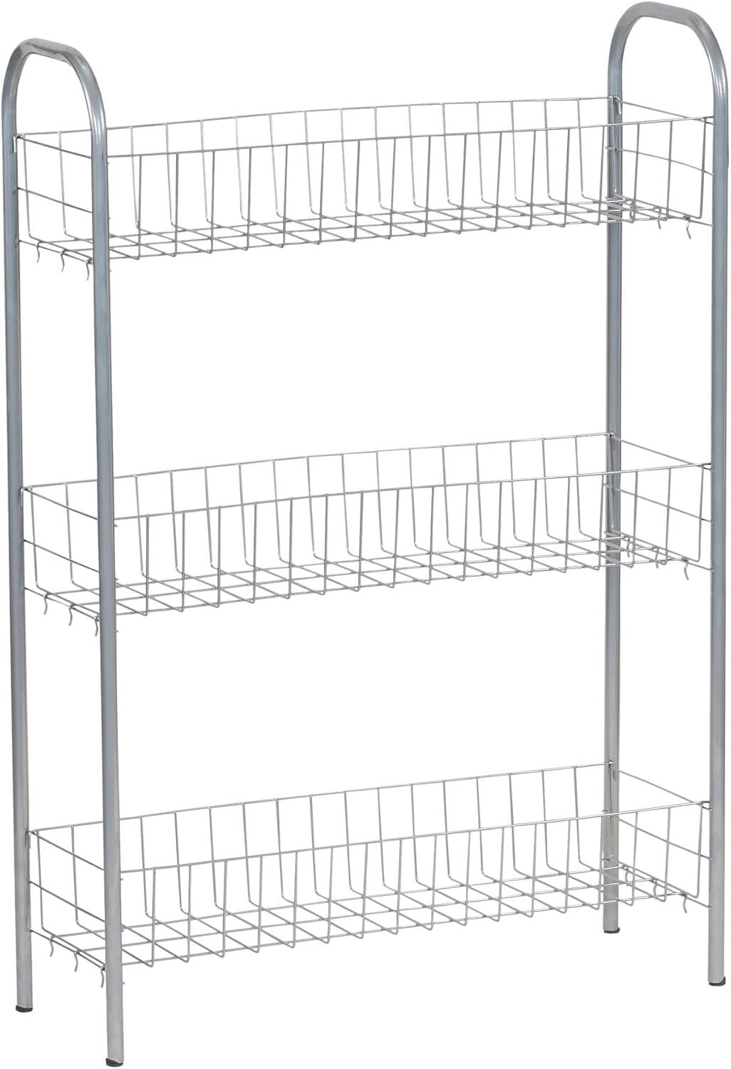 image:imageHousehold Essentials Matte Black Slim 3 Shelf Storage Cart with Wheels7 Silver Basic
