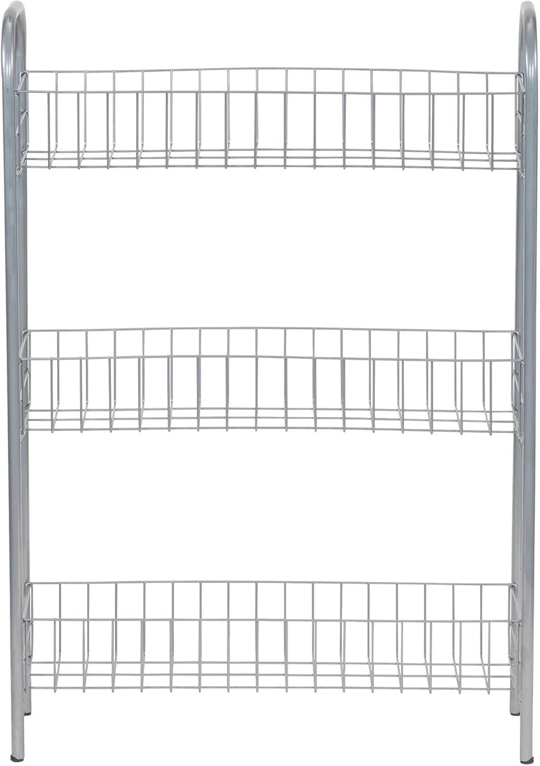 image:imageHousehold Essentials Matte Black Slim 3 Shelf Storage Cart with Wheels7 Silver Basic