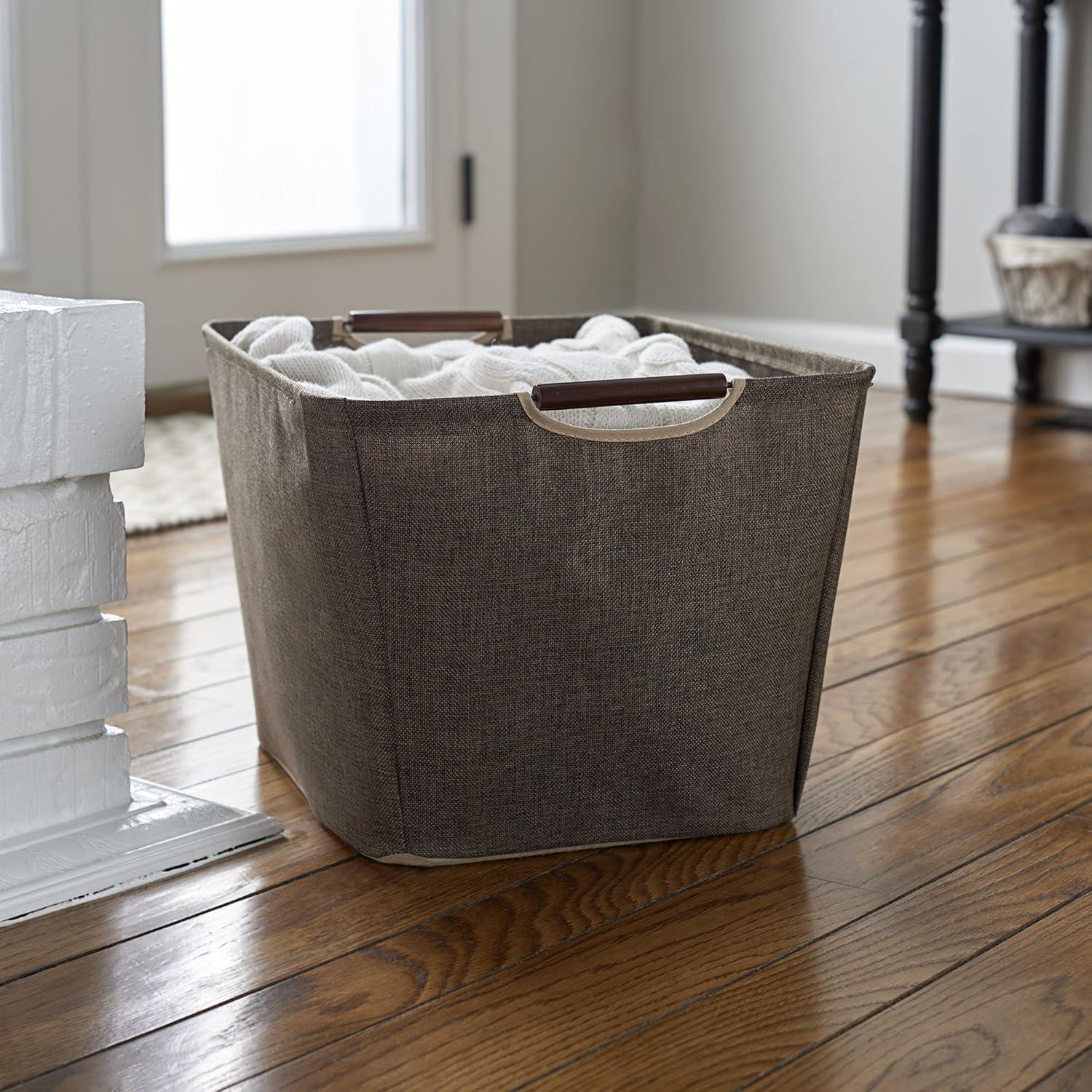 image:imageHousehold Essentials Medium Tapered SoftSide Storage Bin with Wood HandlesBrown