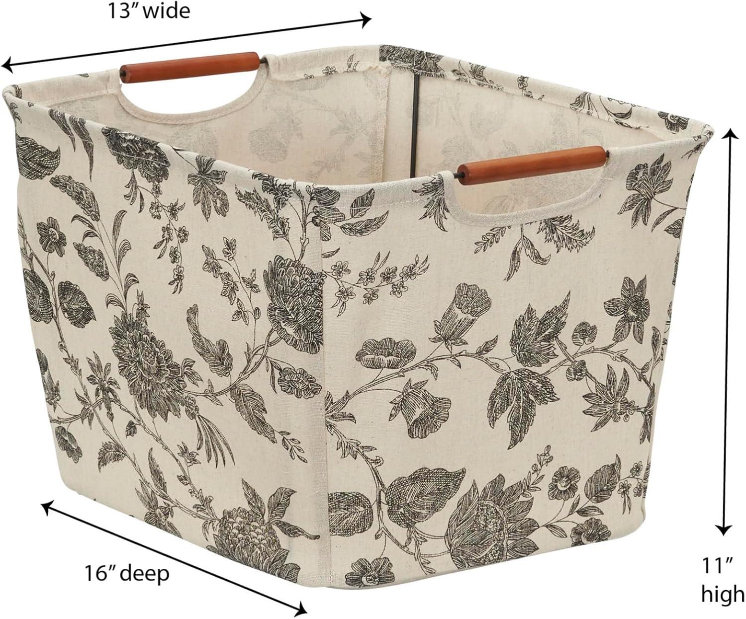 image:imageHousehold Essentials Medium Tapered Storage Bin with Wood Handles Floral PatternMedium