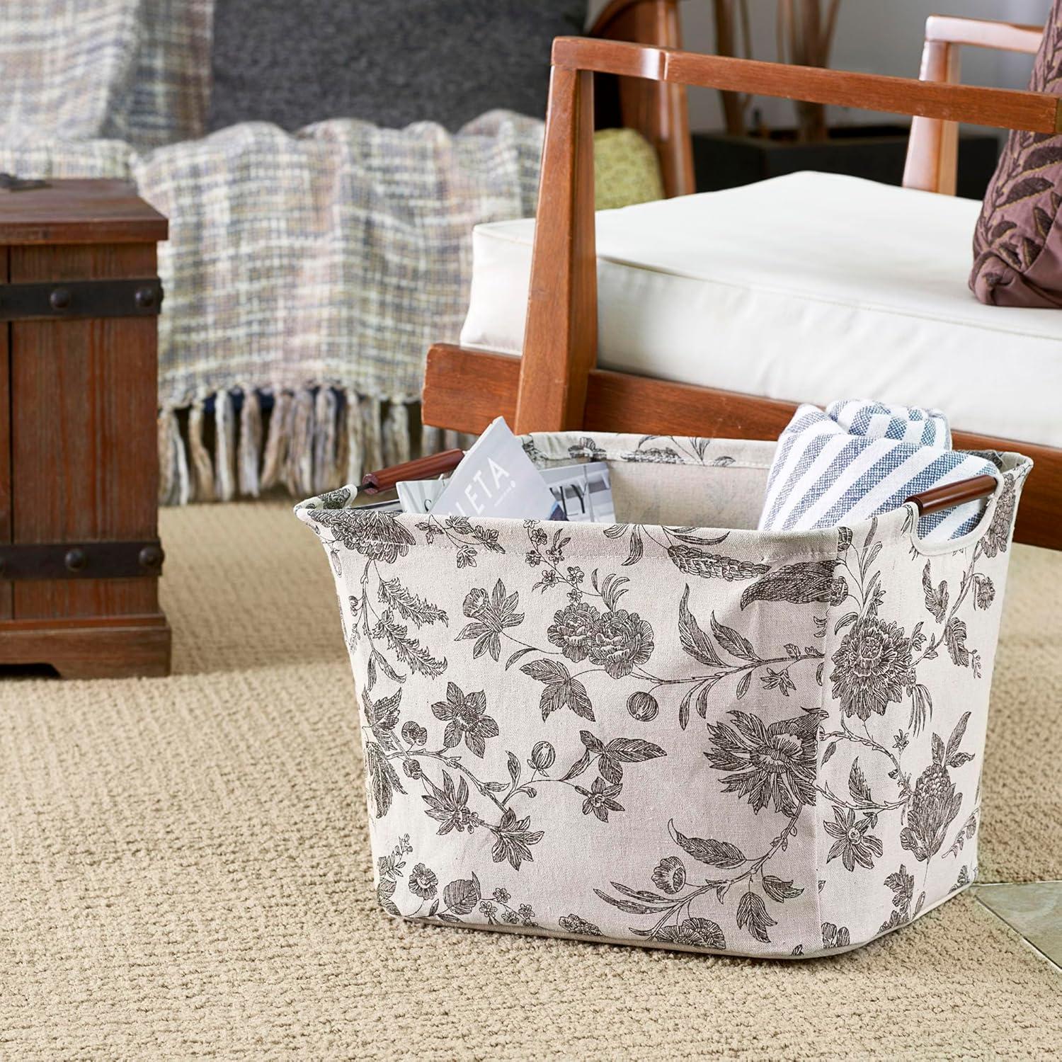 image:imageHousehold Essentials Medium Tapered Storage Bin with Wood Handles Floral PatternMedium