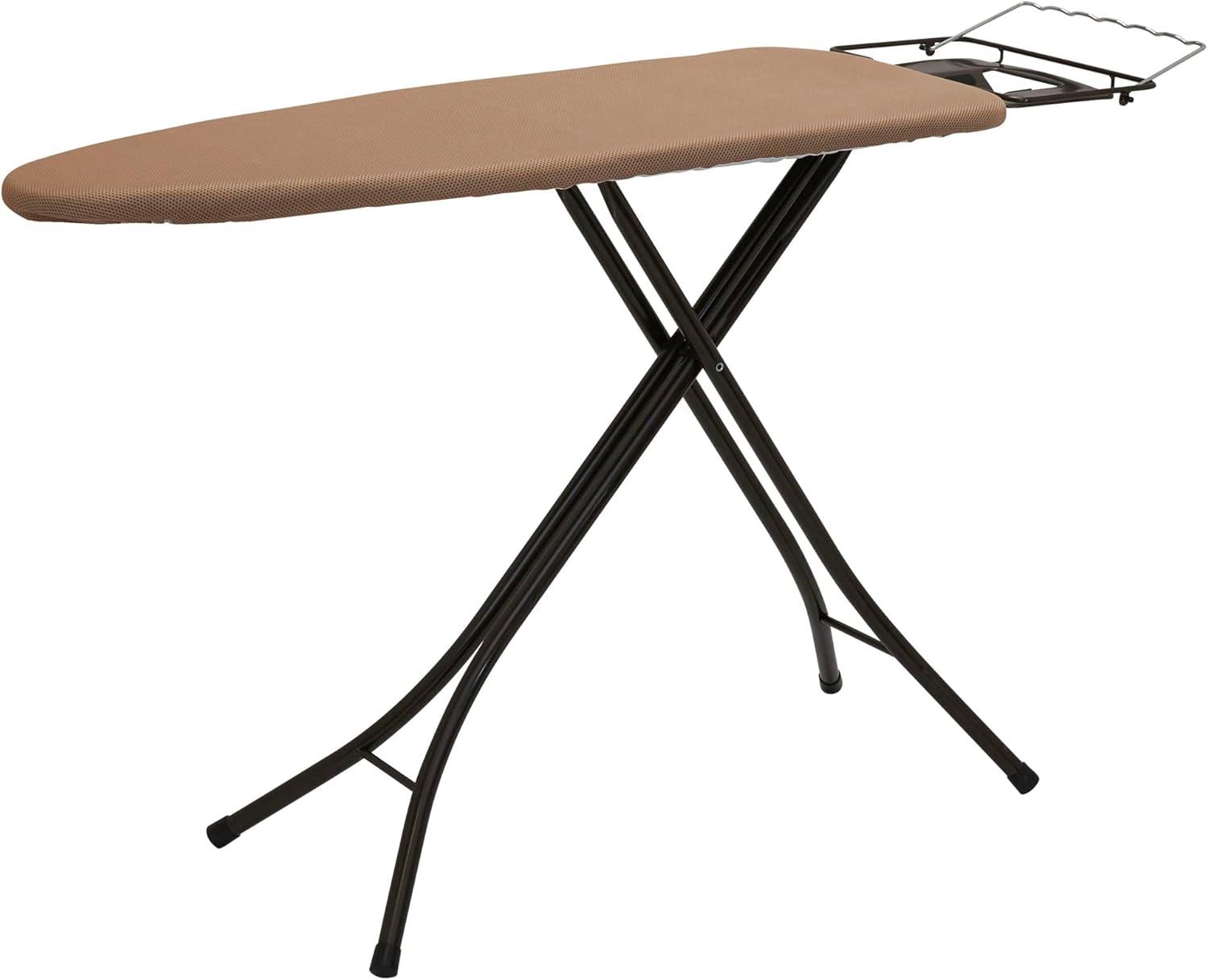 image:imageHousehold Essentials Mega Wide Top Ironing Board 4Legs Steel Top Ironing Board with Fixed Iron Rest FiberTech Cover and Fiber Pad Scorch and Stain Resistant Antique Bronze FrameBrownBronze
