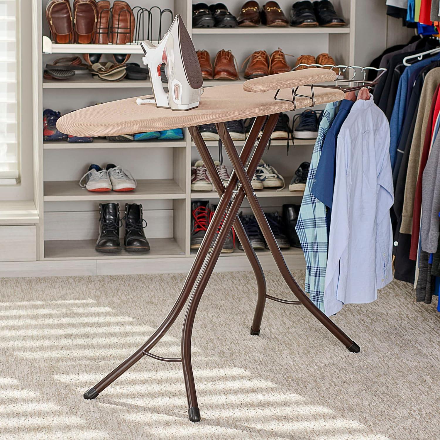 image:imageHousehold Essentials Mega Wide Top Ironing Board 4Legs Steel Top Ironing Board with Fixed Iron Rest FiberTech Cover and Fiber Pad Scorch and Stain Resistant Antique Bronze FrameBrownBronze