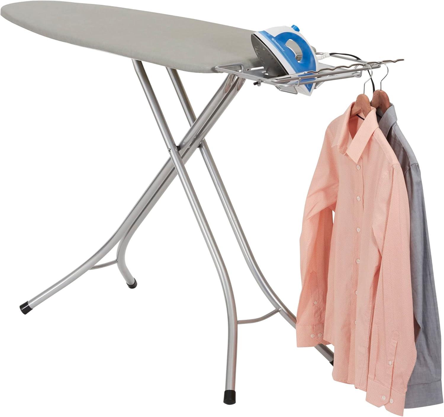 image:imageHousehold Essentials Mega Wide Top Ironing Board 4Legs Steel Top Ironing Board with Fixed Iron Rest FiberTech Cover and Fiber Pad Scorch and Stain Resistant Antique Bronze FrameGreySilver