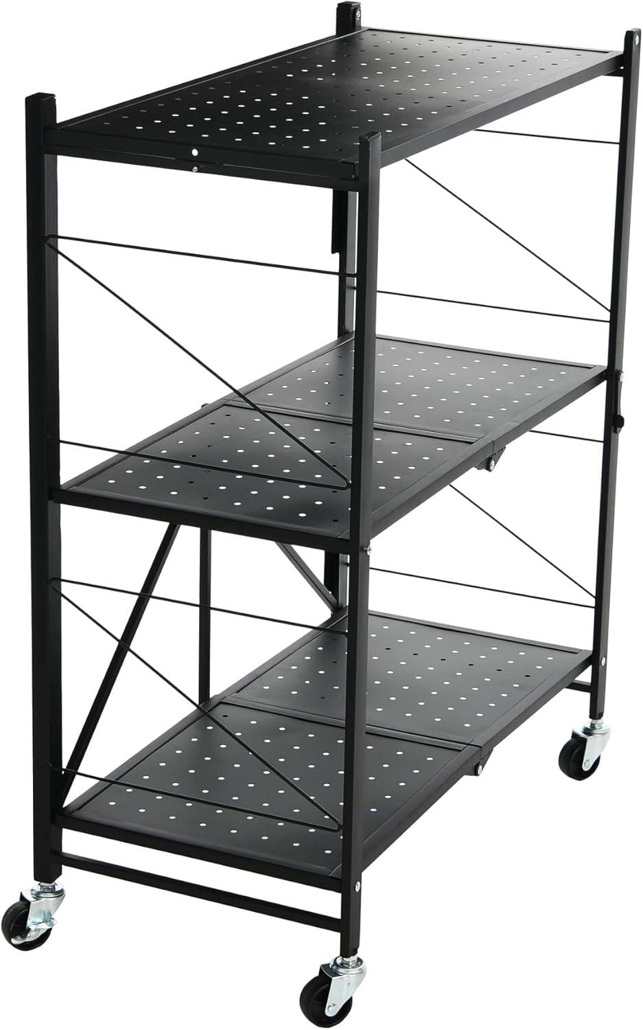 image:imageHousehold Essentials Metal 3Tier Foldable Utility Rack Black
