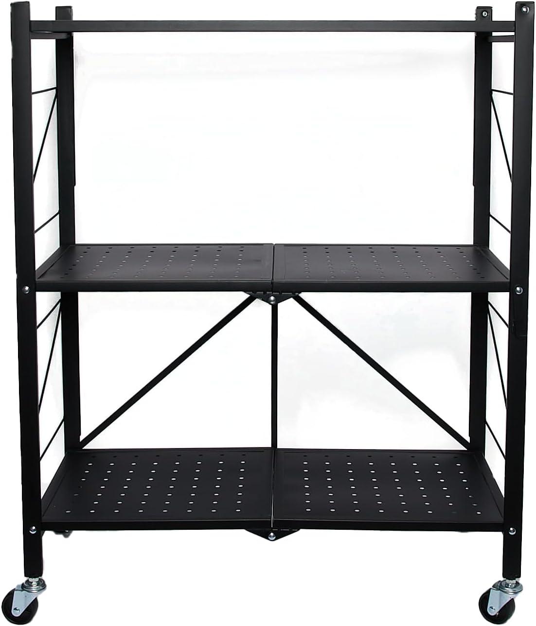 image:imageHousehold Essentials Metal 3Tier Foldable Utility Rack Black