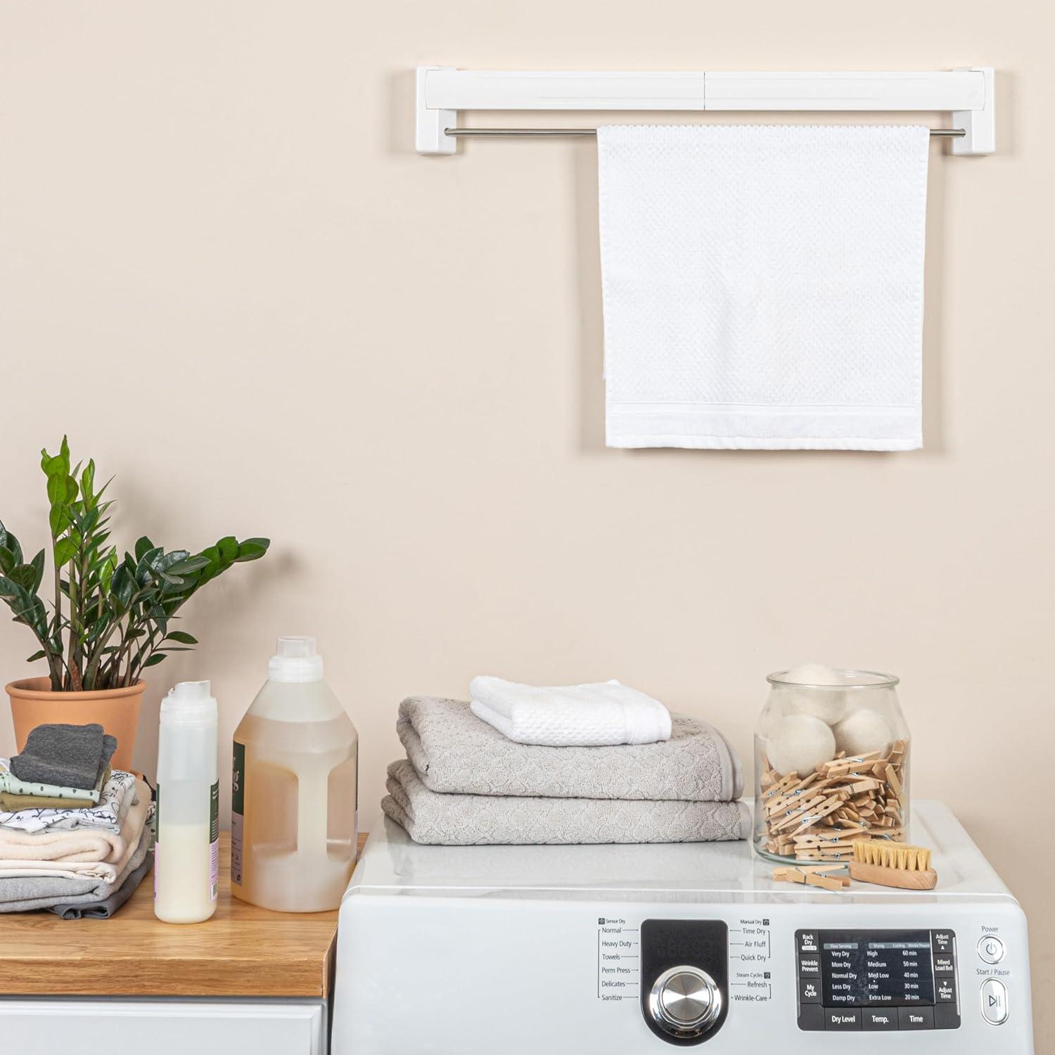 image:imageHousehold Essentials Metal and Plastic Wall Mount Telescoping Drying Rack Compact Laundry Rack