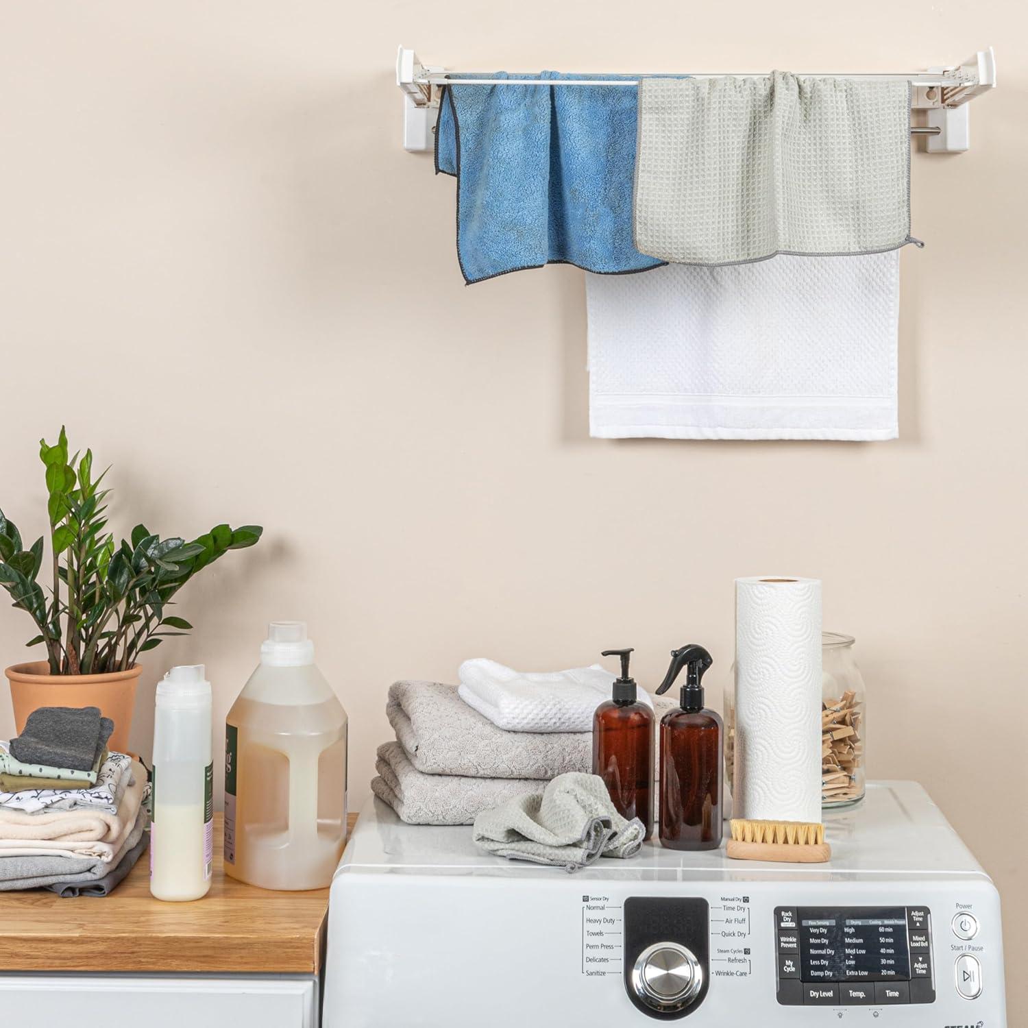 image:imageHousehold Essentials Metal and Plastic Wall Mount Telescoping Drying Rack Compact Laundry Rack