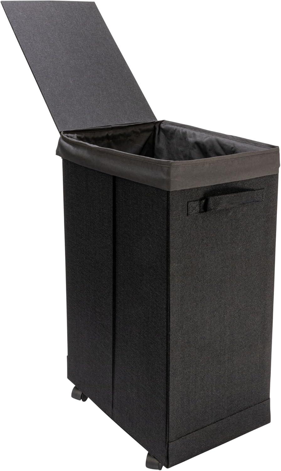 image:imageHousehold Essentials Narrow Collapsible Laundry Hamper with Liner and Lid SilverBlack