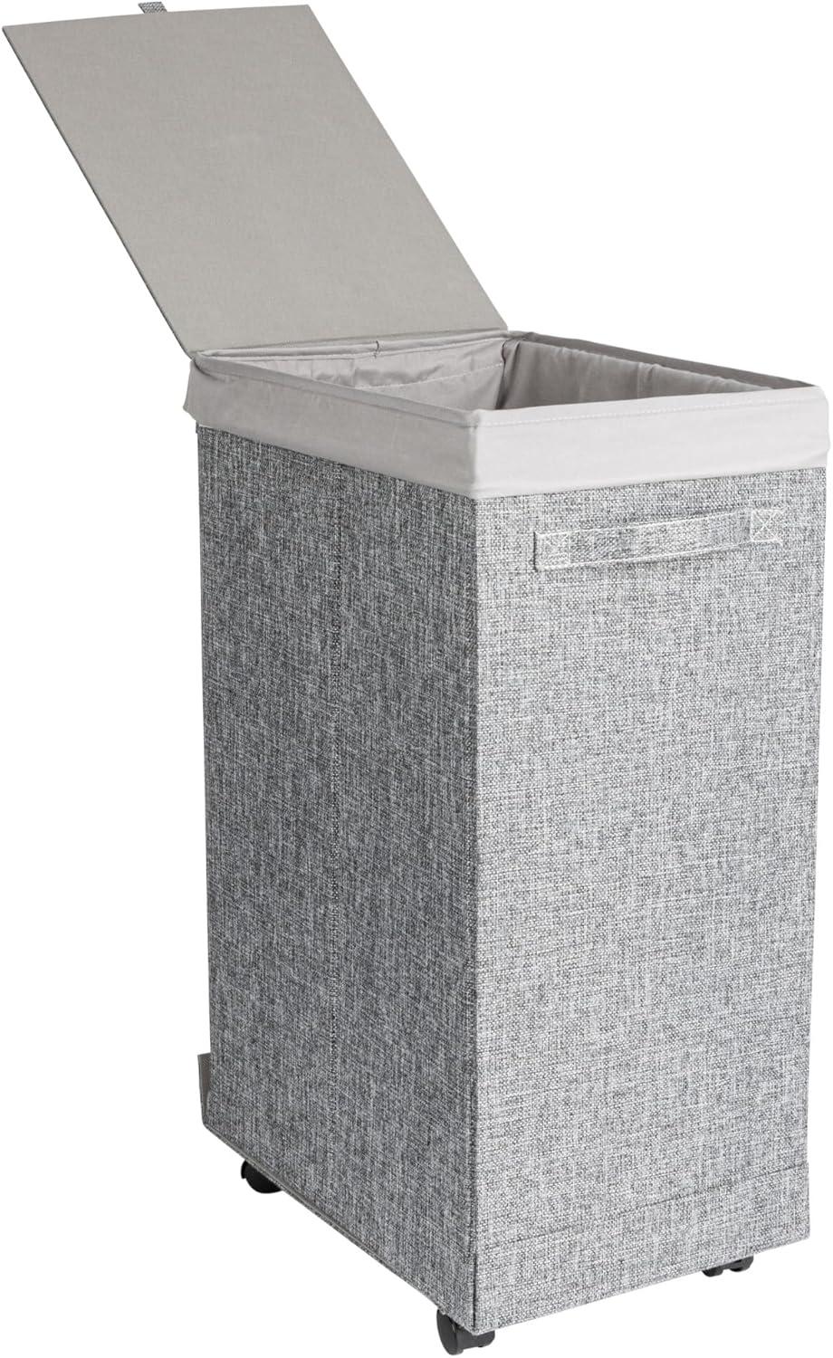 image:imageHousehold Essentials Narrow Collapsible Laundry Hamper with Liner and Lid SilverGraphite