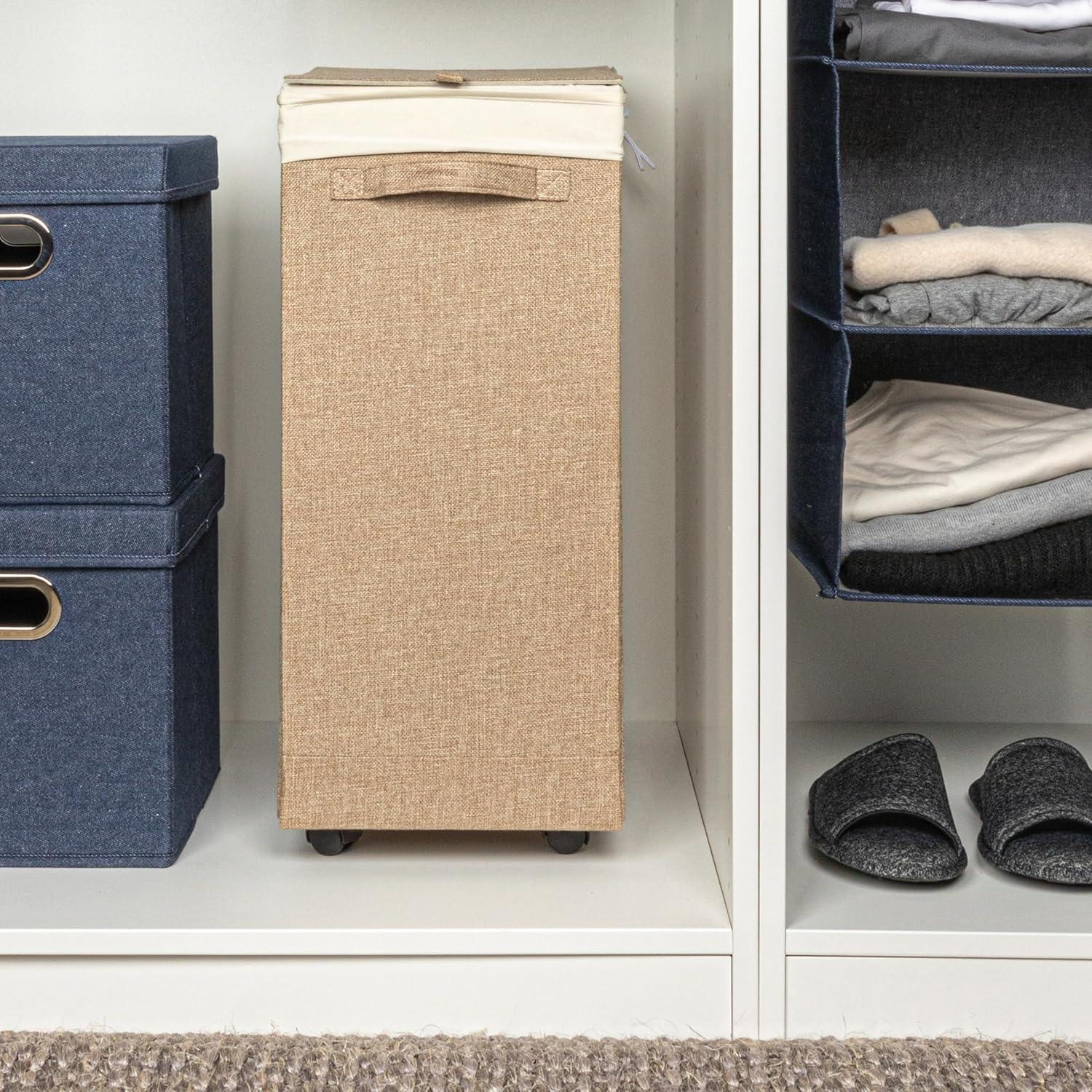image:imageHousehold Essentials Narrow Collapsible Laundry Hamper with Liner and Lid SilverLatte