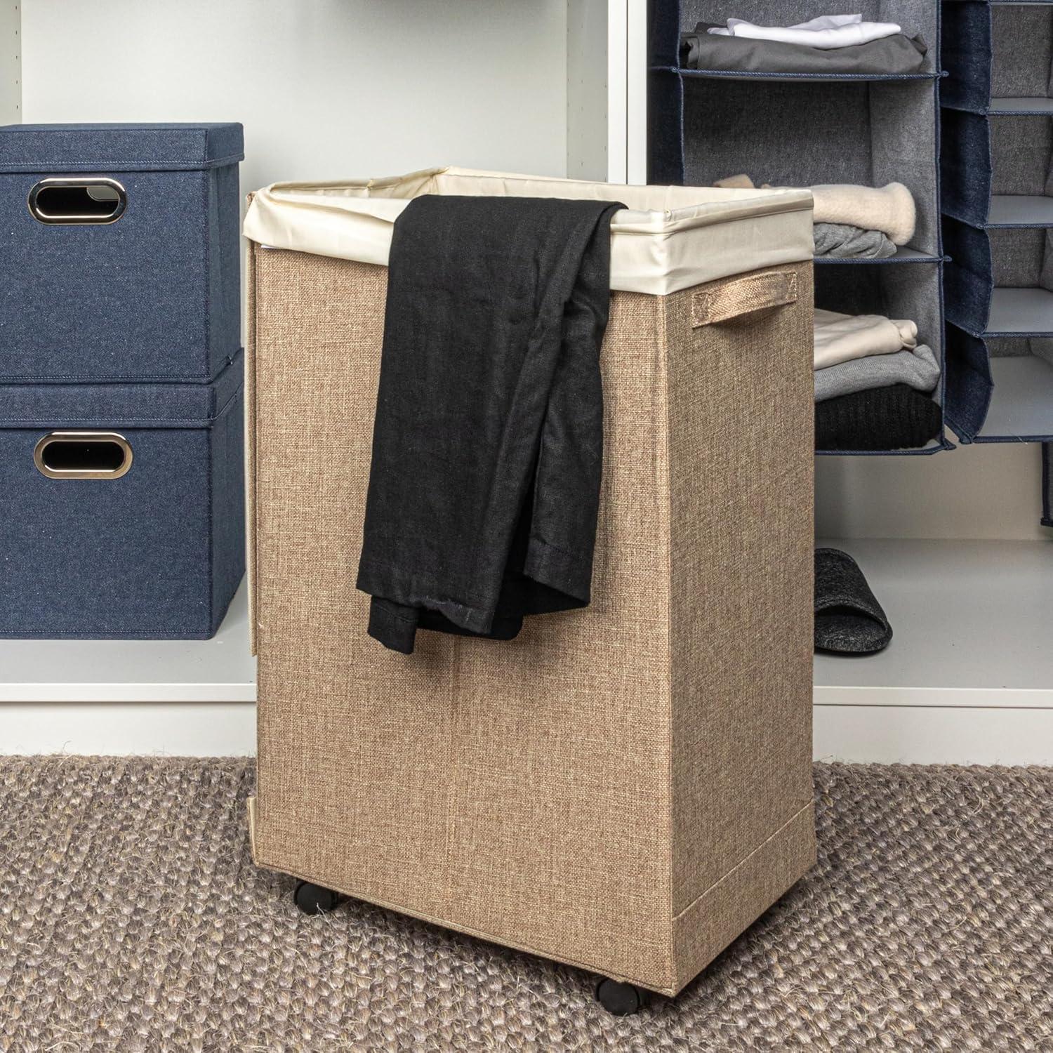 image:imageHousehold Essentials Narrow Collapsible Laundry Hamper with Liner and Lid SilverLatte