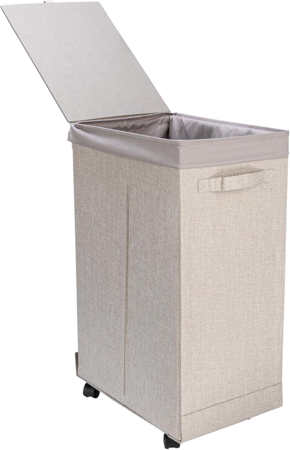 image:imageHousehold Essentials Narrow Collapsible Laundry Hamper with Liner and Lid SilverSilver