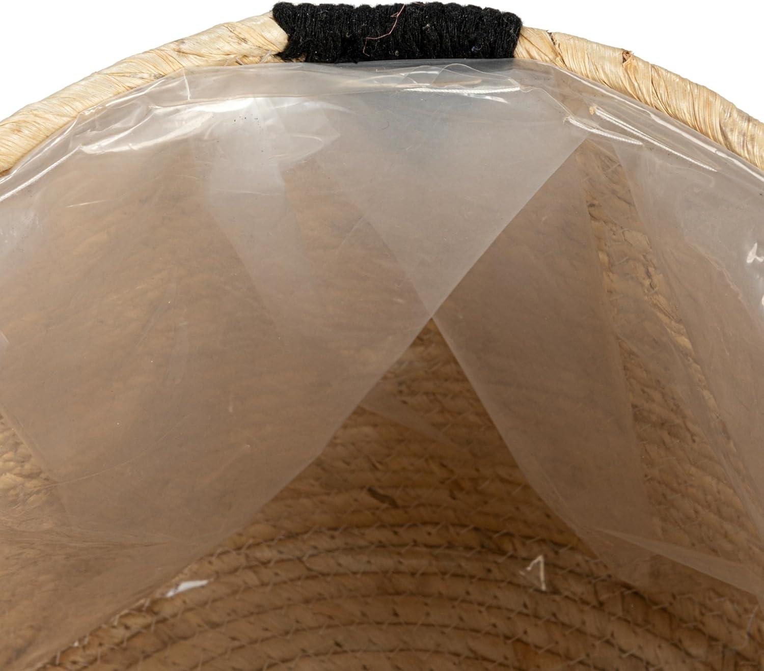 image:imageHousehold Essentials Round Handwoven Corn Leaf Basket Set of 2 with Plastic Liner Natural with Black Accents