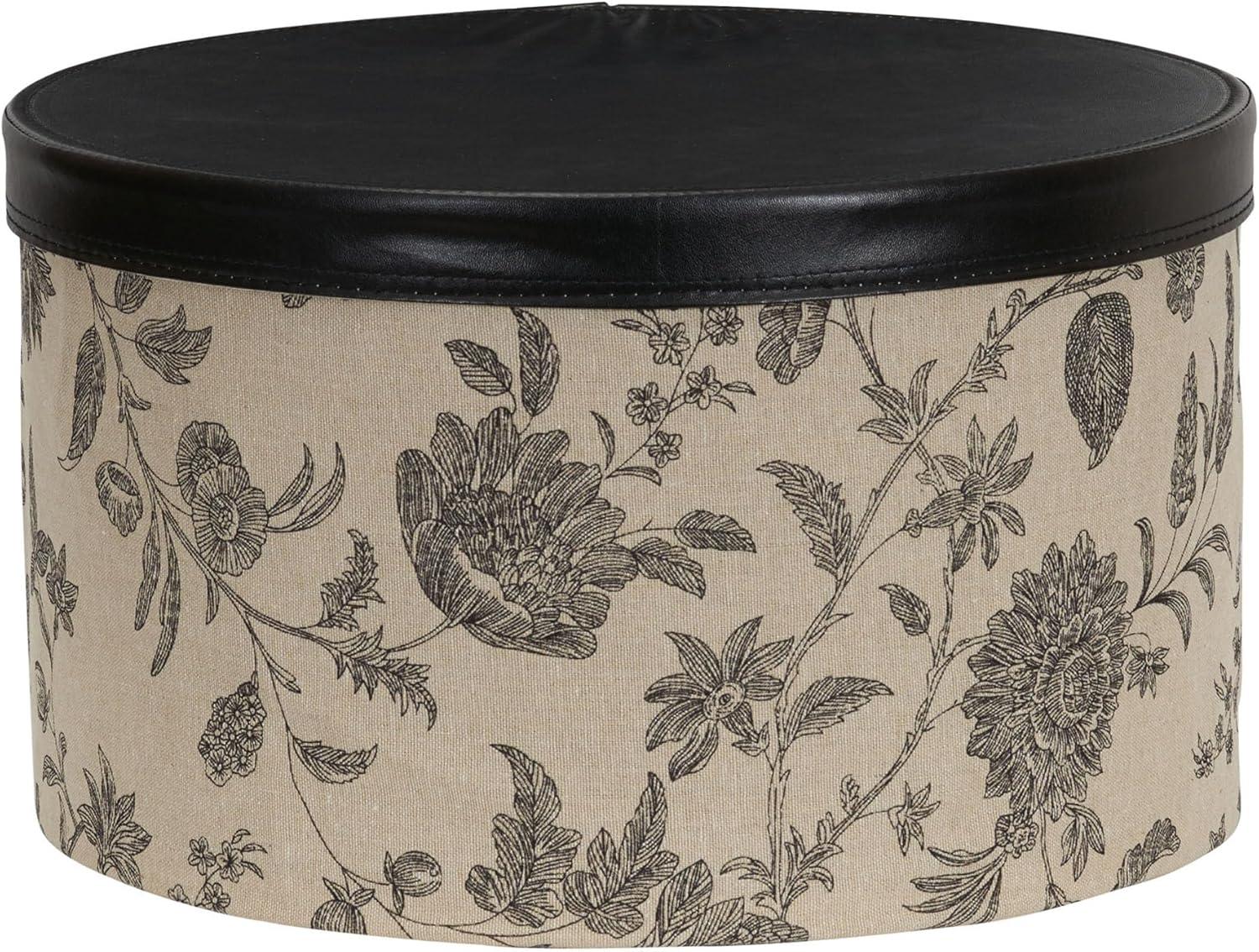 image:imageHousehold Essentials Round Hat Boxes with Lids Vibrant Scallop Print with Faux Leather Lids PolyCotton and NonWoven PP Liner Large Medium and Small Stackable and Nestable Olive and CreamFloral