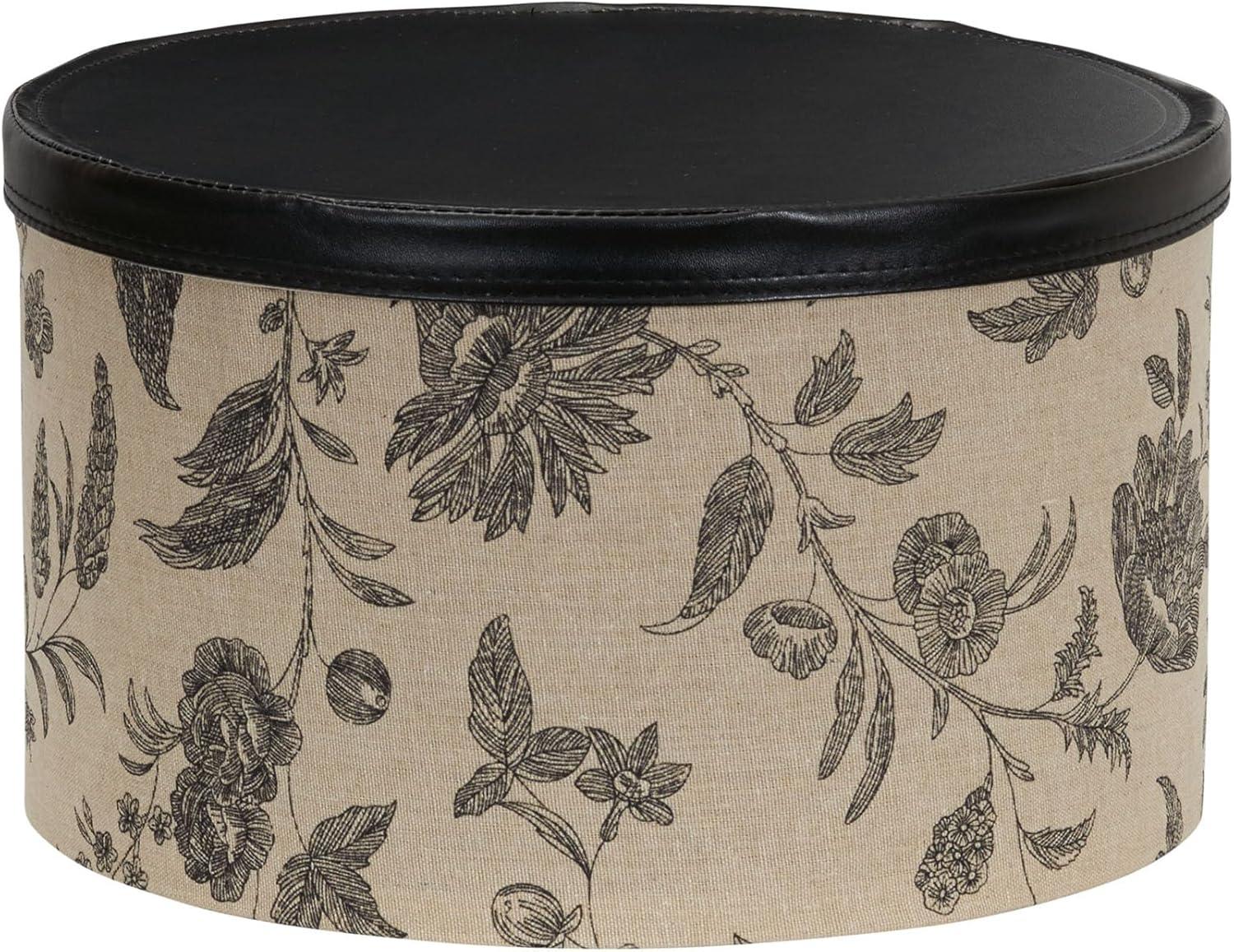 image:imageHousehold Essentials Round Hat Boxes with Lids Vibrant Scallop Print with Faux Leather Lids PolyCotton and NonWoven PP Liner Large Medium and Small Stackable and Nestable Olive and CreamFloral