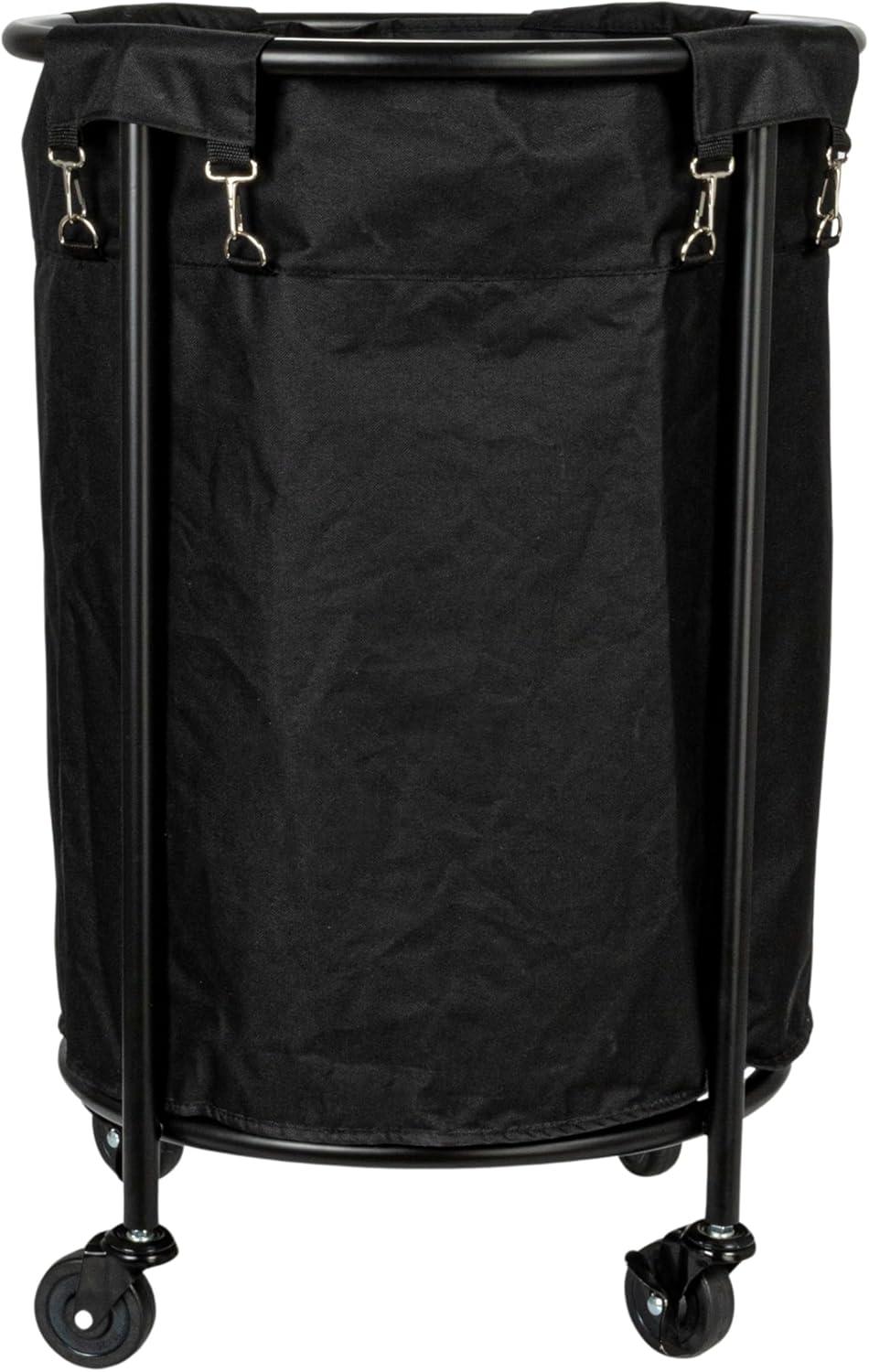 image:imageHousehold Essentials Round Laundry Hamper Metal Frame with Wheels Heavy Duty and CommercialGrade Black Polyester Bag Great For Both Residential and Commercial UseBlackBlack