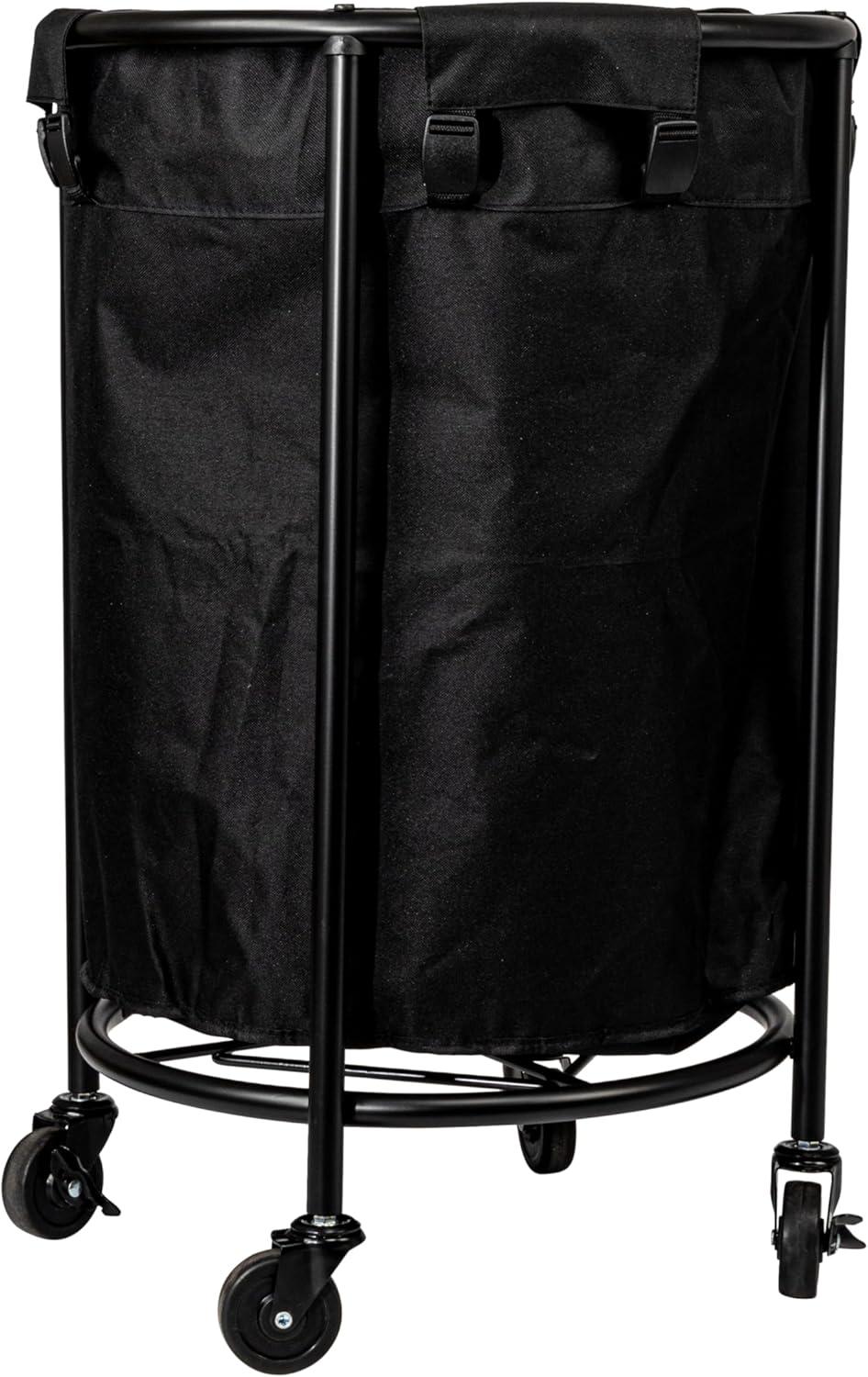 image:imageHousehold Essentials Round Laundry Hamper Metal Frame with Wheels Heavy Duty and CommercialGrade Black Polyester Bag Great For Both Residential and Commercial UseBlackBlack