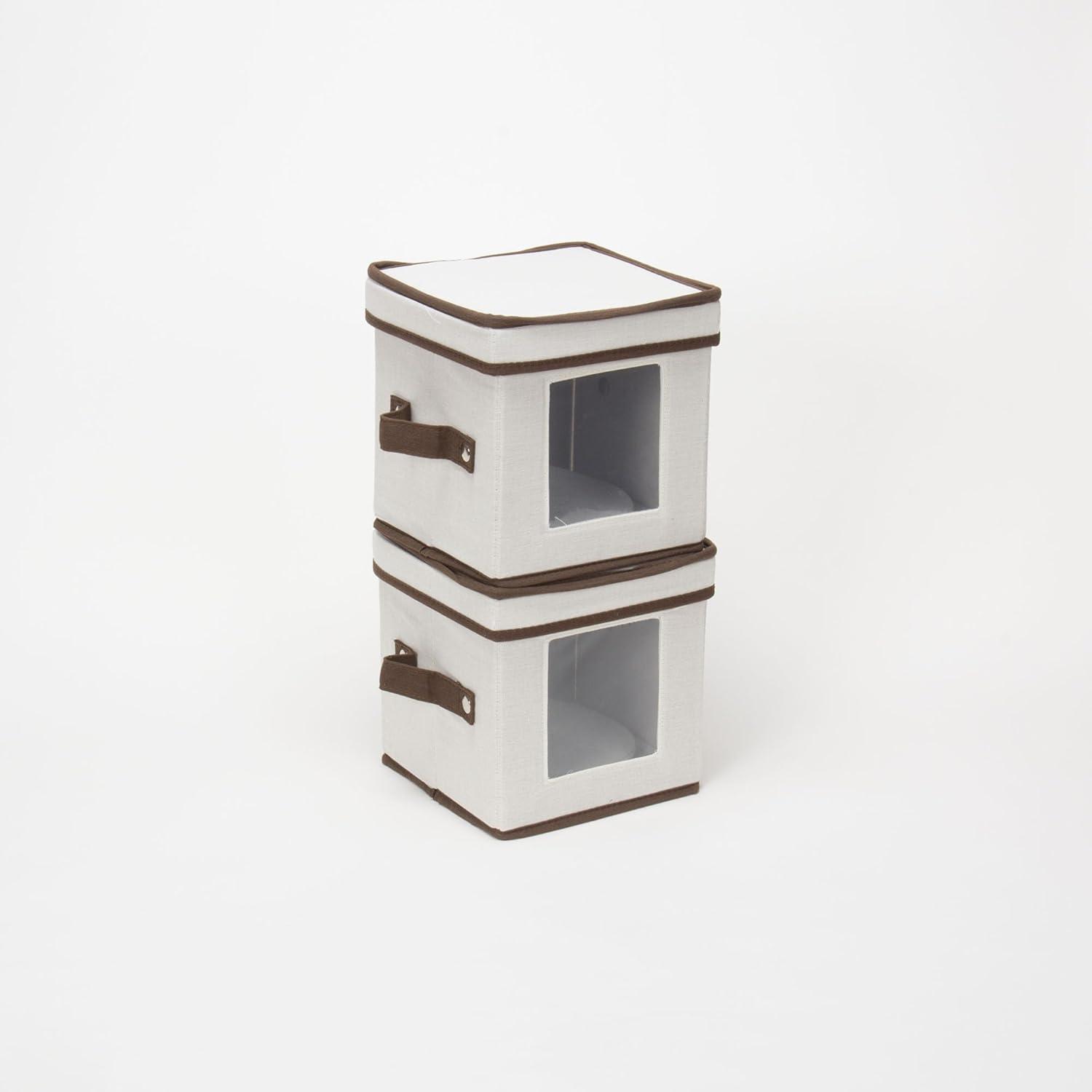 image:imageHousehold Essentials Saucer Storage Box Holds 12 Saucers with Felt Protectors Windowed Panel 2 Riveted Handles Foldable and Stackable BoxNatural