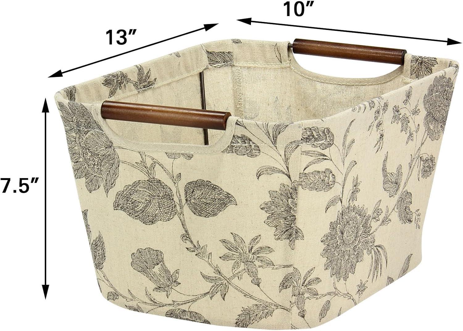 image:imageHousehold Essentials Small Tapered Storage Bin with Wood Handles Black FloralMedium