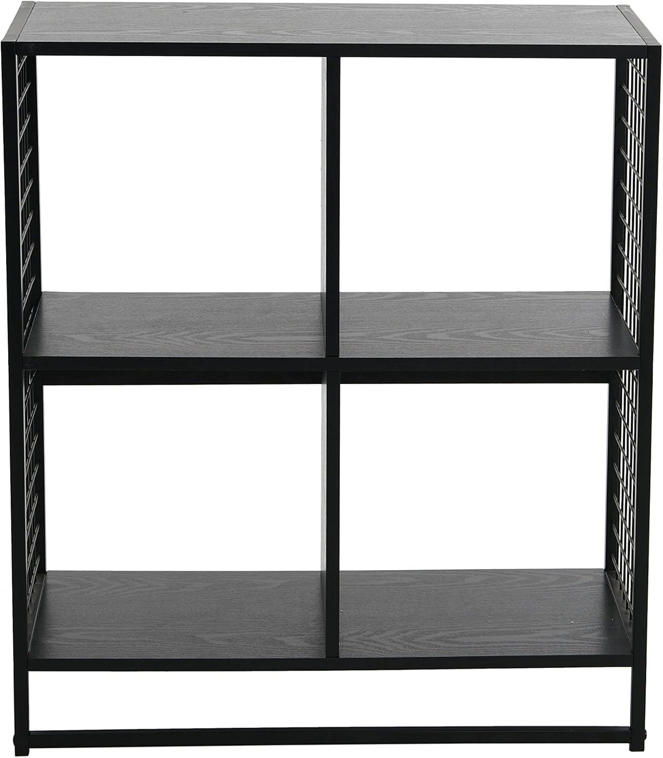 image:imageHousehold Essentials Trellis Open Storage Bookshelf with 2 Cube Compartments Mid Century Walnut Wood Grain and Black MetalBlack