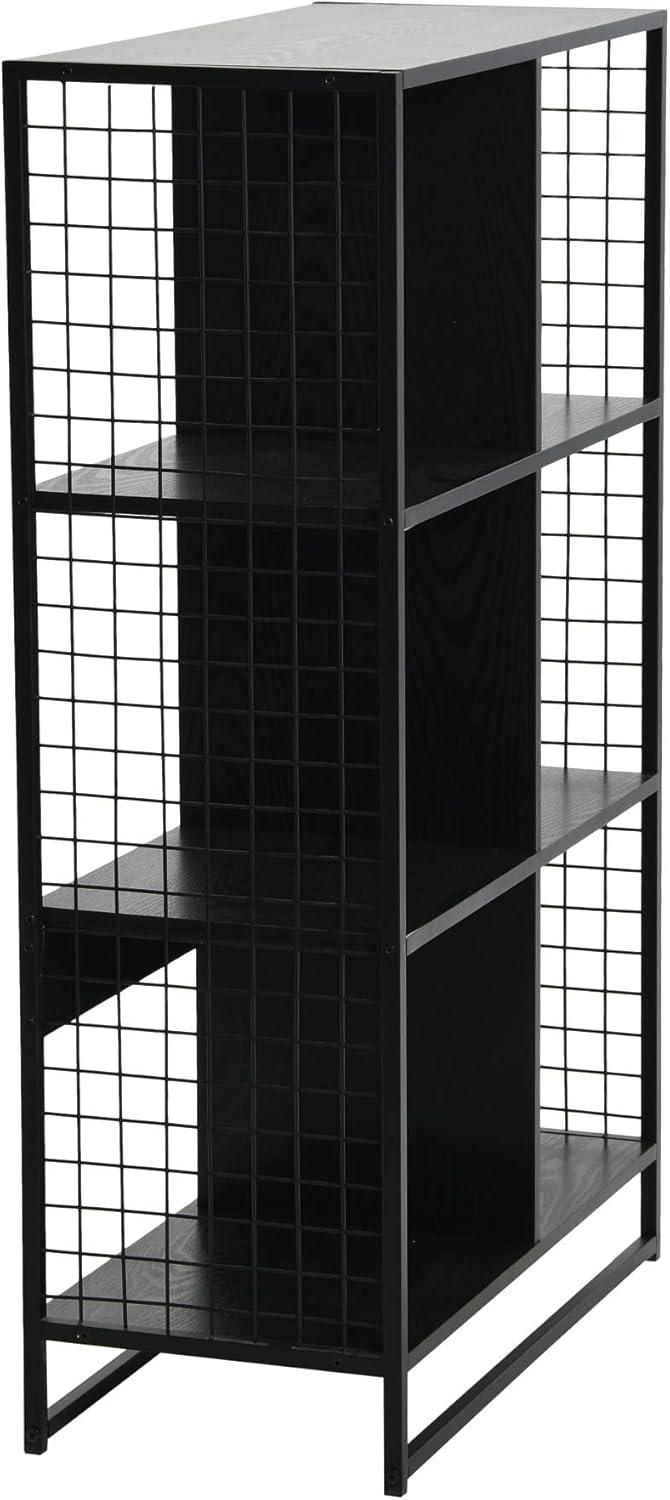 image:imageHousehold Essentials Trellis Open Storage Bookshelf with 2 Cube Compartments Mid Century Walnut Wood Grain and Black MetalBlack