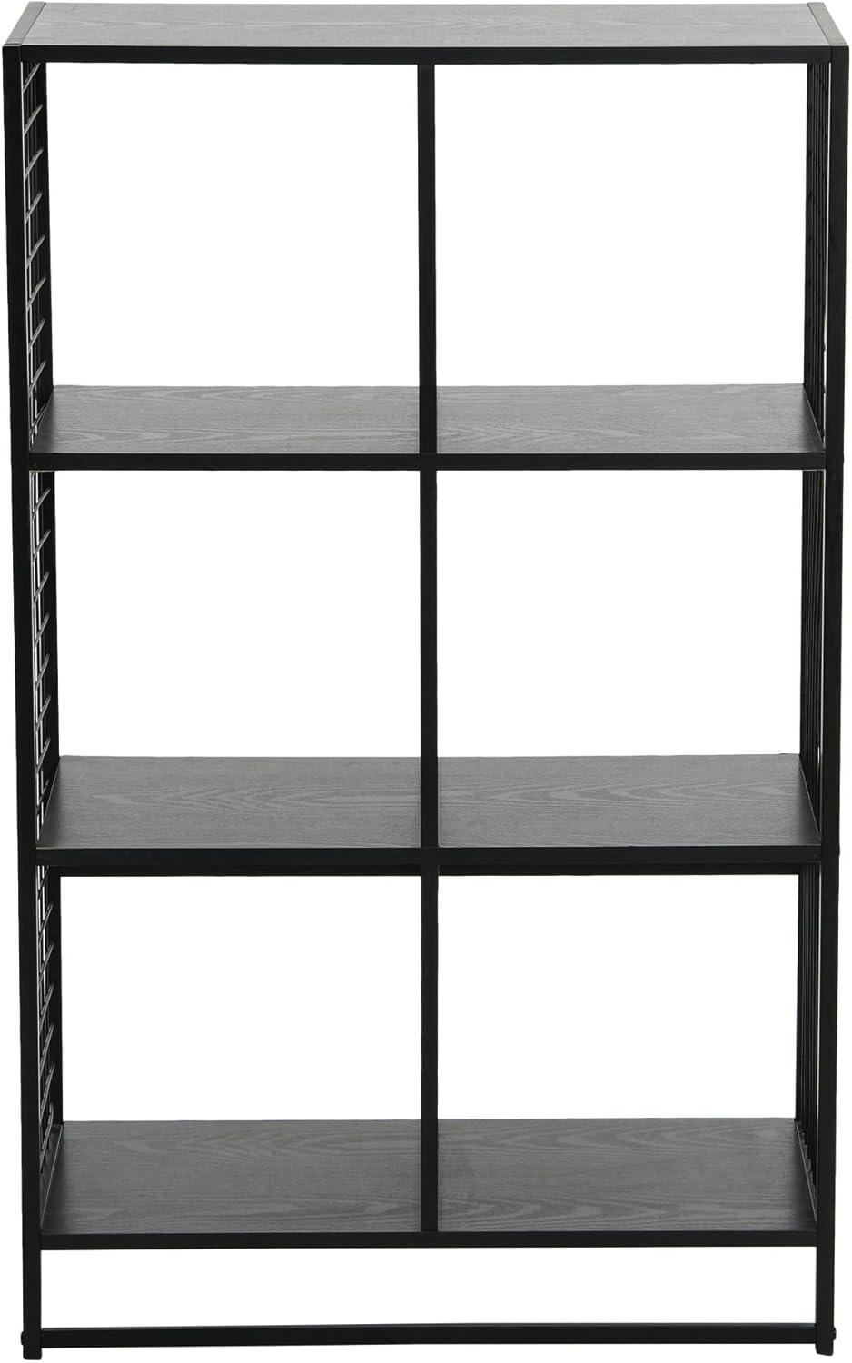 image:imageHousehold Essentials Trellis Open Storage Bookshelf with 2 Cube Compartments Mid Century Walnut Wood Grain and Black MetalBlack