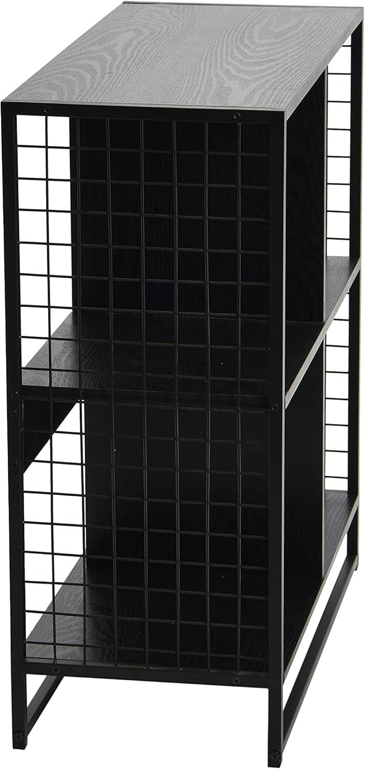 image:imageHousehold Essentials Trellis Open Storage Bookshelf with 2 Cube Compartments Mid Century Walnut Wood Grain and Black MetalBlack