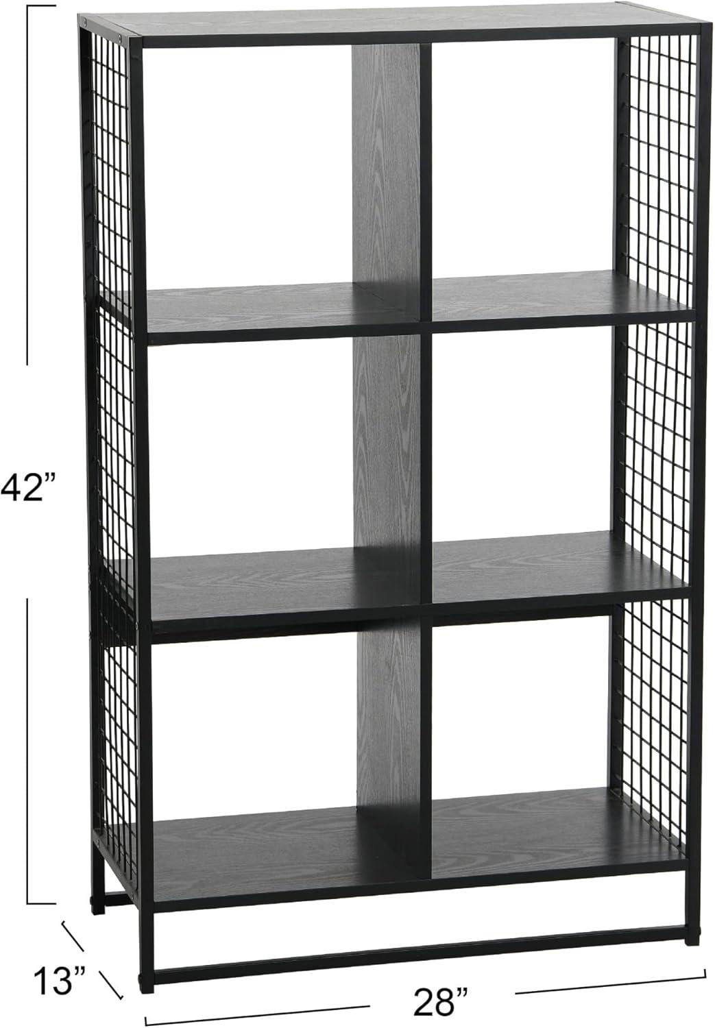image:imageHousehold Essentials Trellis Open Storage Bookshelf with 2 Cube Compartments Mid Century Walnut Wood Grain and Black MetalBlack