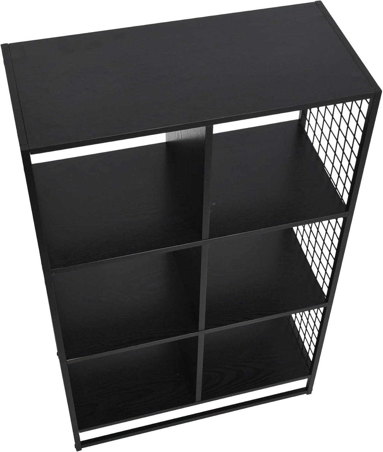 image:imageHousehold Essentials Trellis Open Storage Bookshelf with 2 Cube Compartments Mid Century Walnut Wood Grain and Black MetalBlack