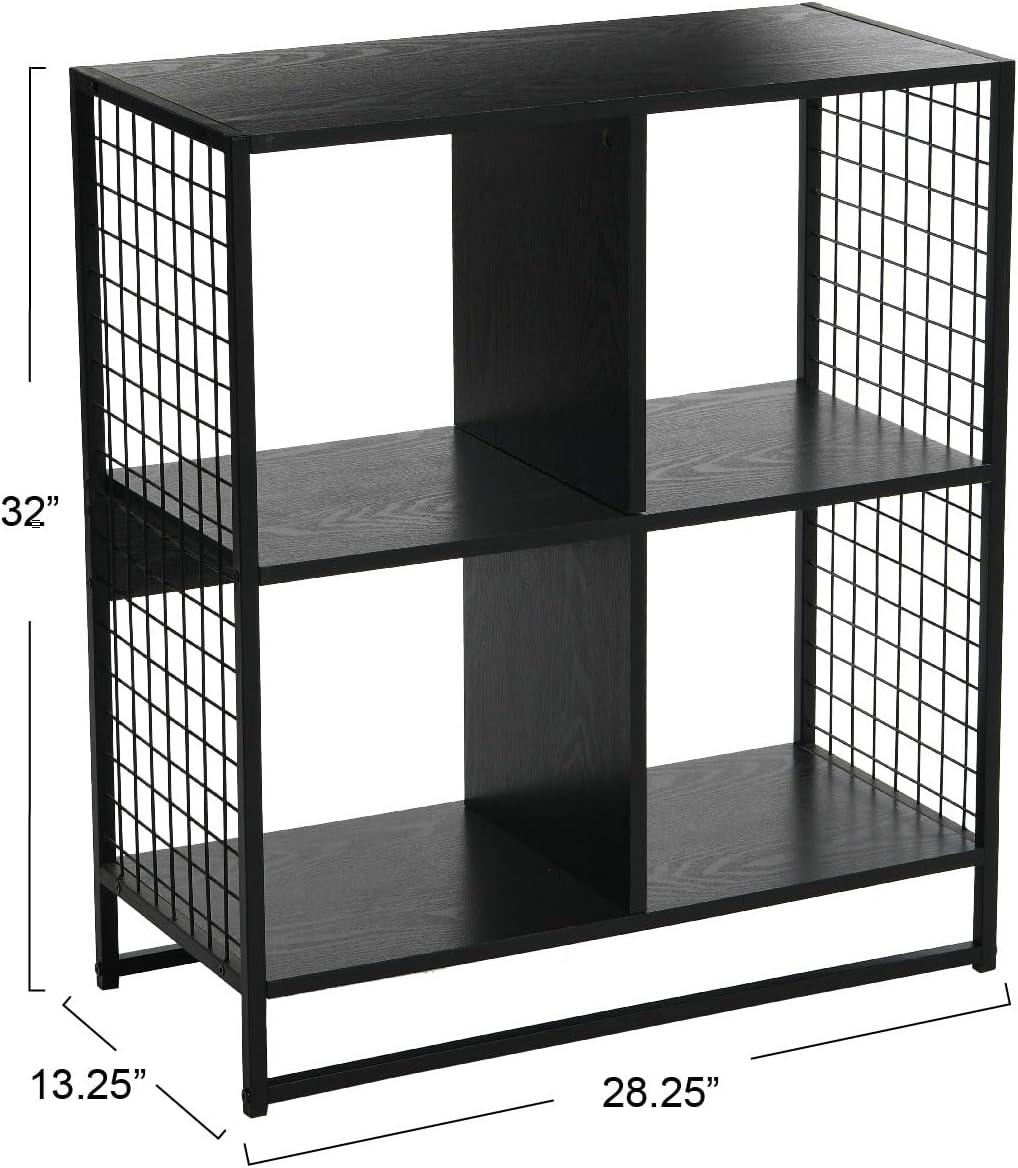 image:imageHousehold Essentials Trellis Open Storage Bookshelf with 2 Cube Compartments Mid Century Walnut Wood Grain and Black MetalBlack