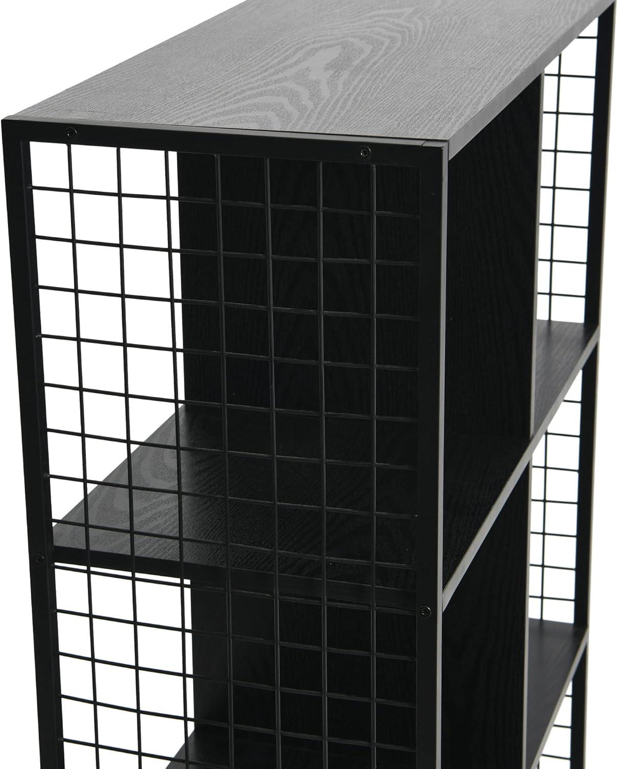 image:imageHousehold Essentials Trellis Open Storage Bookshelf with 2 Cube Compartments Mid Century Walnut Wood Grain and Black MetalBlack