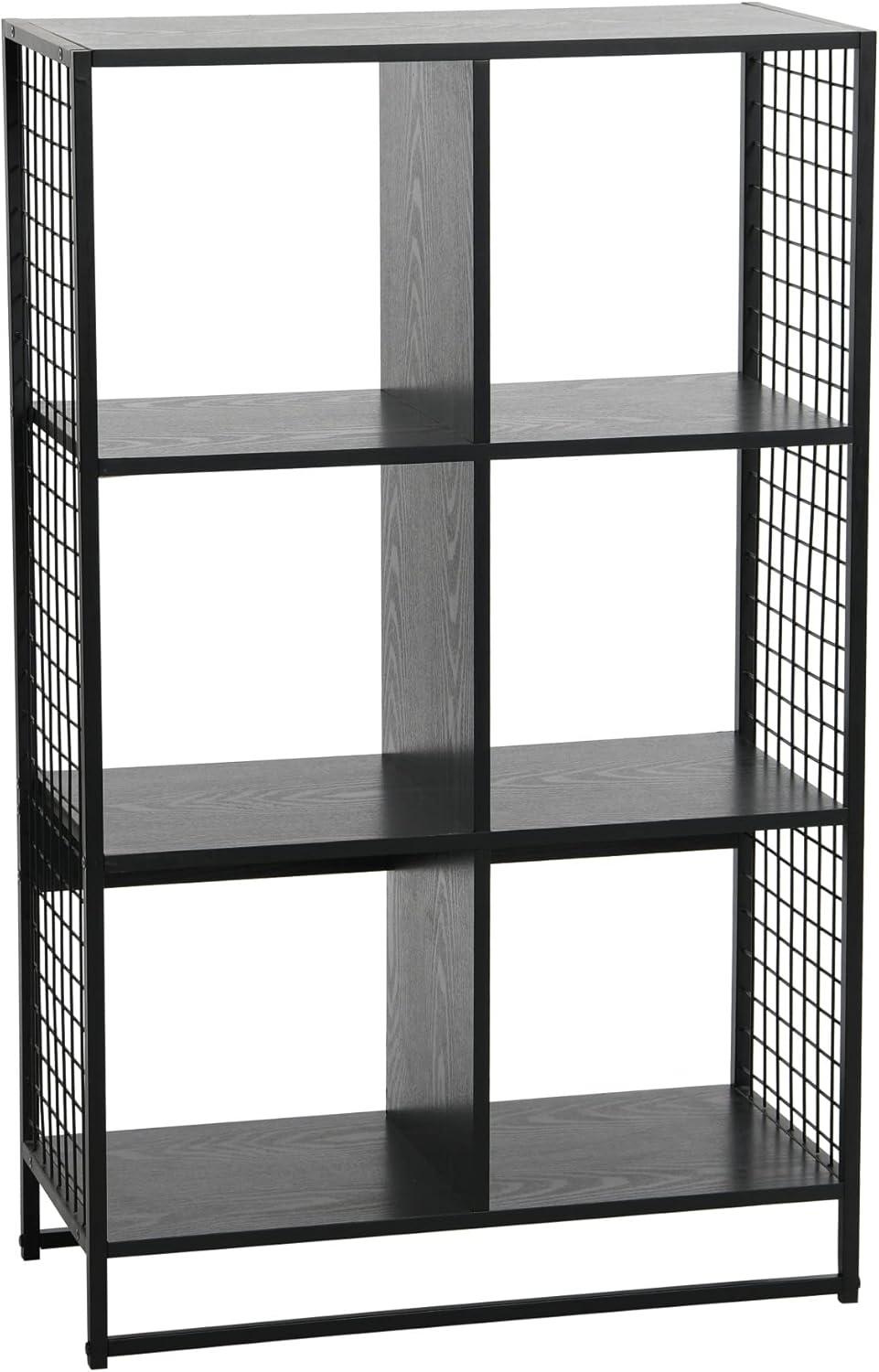 image:imageHousehold Essentials Trellis Open Storage Bookshelf with 2 Cube Compartments Mid Century Walnut Wood Grain and Black MetalBlack