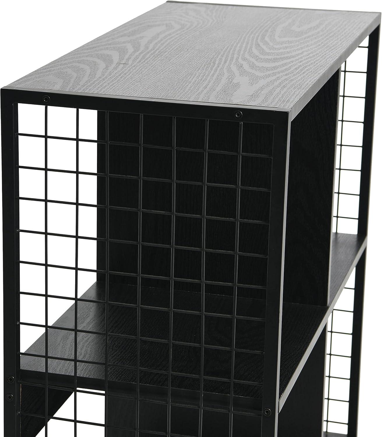 image:imageHousehold Essentials Trellis Open Storage Bookshelf with 2 Cube Compartments Mid Century Walnut Wood Grain and Black MetalBlack