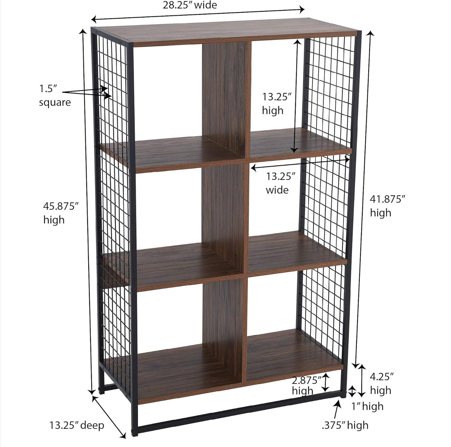 image:imageHousehold Essentials Trellis Open Storage Bookshelf with 2 Cube Compartments Mid Century Walnut Wood Grain and Black MetalHickory