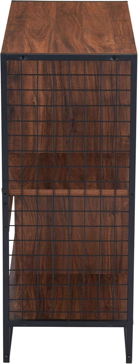 image:imageHousehold Essentials Trellis Open Storage Bookshelf with 2 Cube Compartments Mid Century Walnut Wood Grain and Black MetalHickory