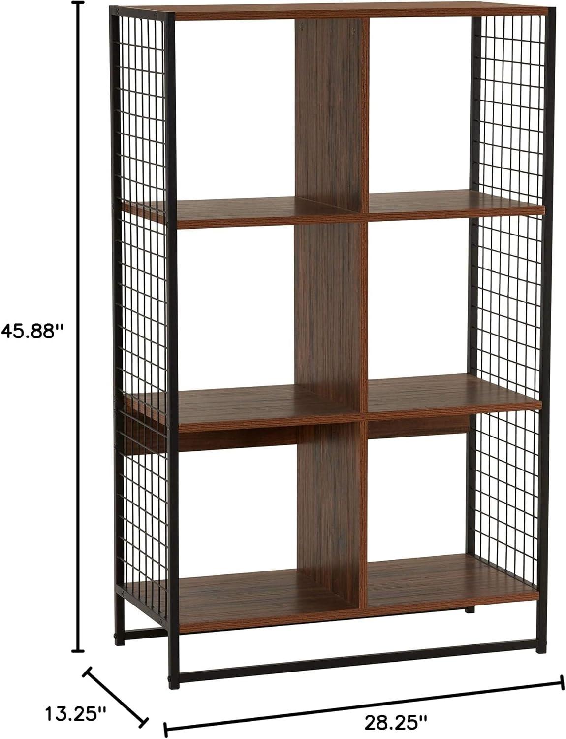 image:imageHousehold Essentials Trellis Open Storage Bookshelf with 2 Cube Compartments Mid Century Walnut Wood Grain and Black MetalHickory