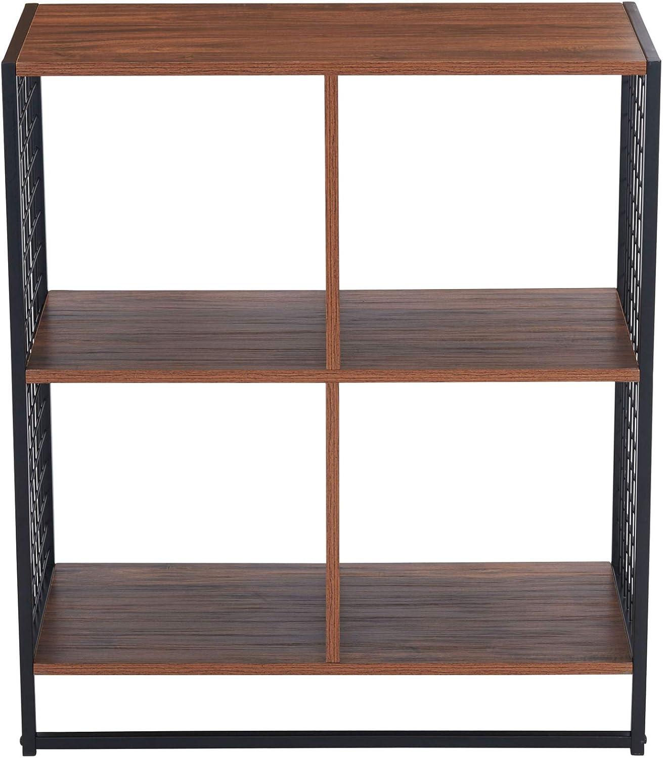 image:imageHousehold Essentials Trellis Open Storage Bookshelf with 2 Cube Compartments Mid Century Walnut Wood Grain and Black MetalHickory