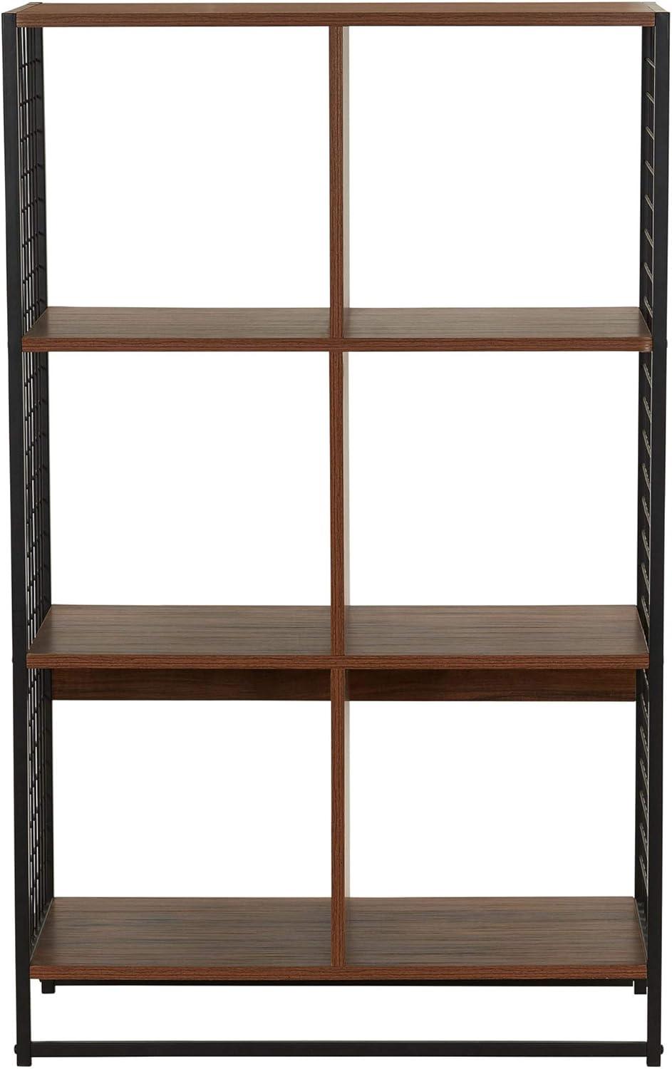 image:imageHousehold Essentials Trellis Open Storage Bookshelf with 2 Cube Compartments Mid Century Walnut Wood Grain and Black MetalHickory