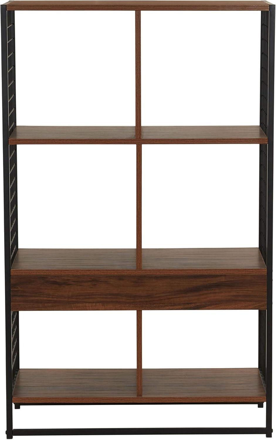 image:imageHousehold Essentials Trellis Open Storage Bookshelf with 2 Cube Compartments Mid Century Walnut Wood Grain and Black MetalHickory