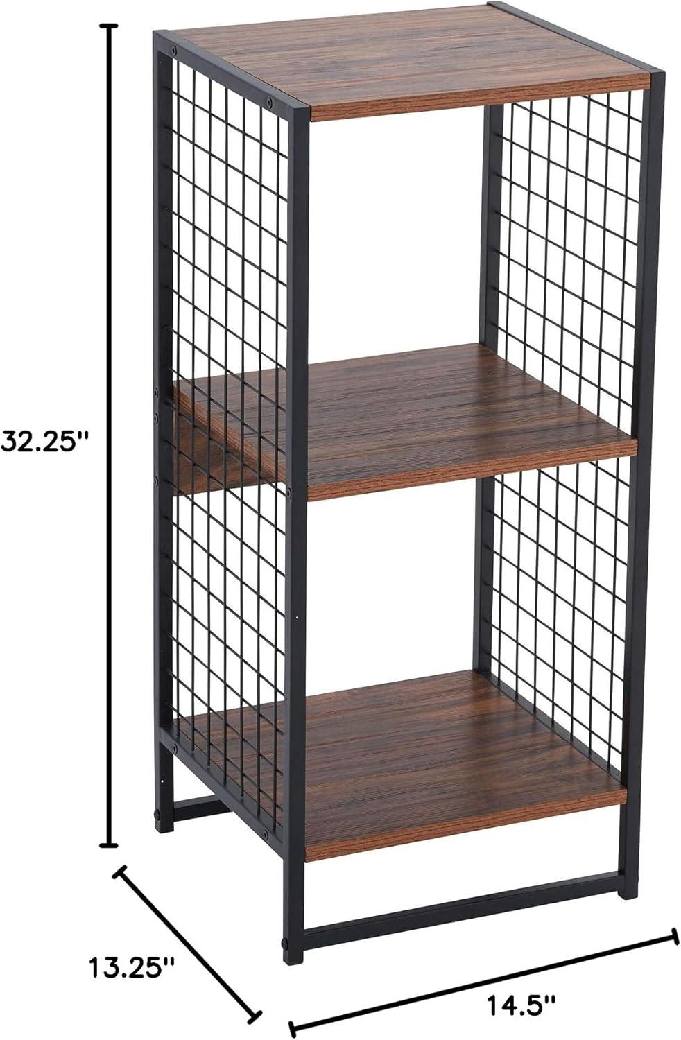 image:imageHousehold Essentials Trellis Open Storage Bookshelf with 2 Cube Compartments Mid Century Walnut Wood Grain and Black MetalHickory