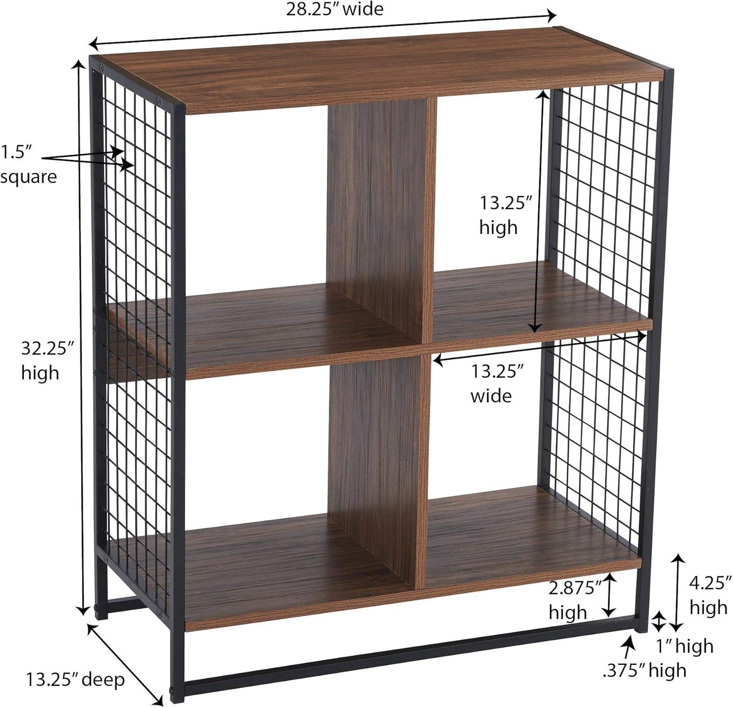 image:imageHousehold Essentials Trellis Open Storage Bookshelf with 2 Cube Compartments Mid Century Walnut Wood Grain and Black MetalHickory