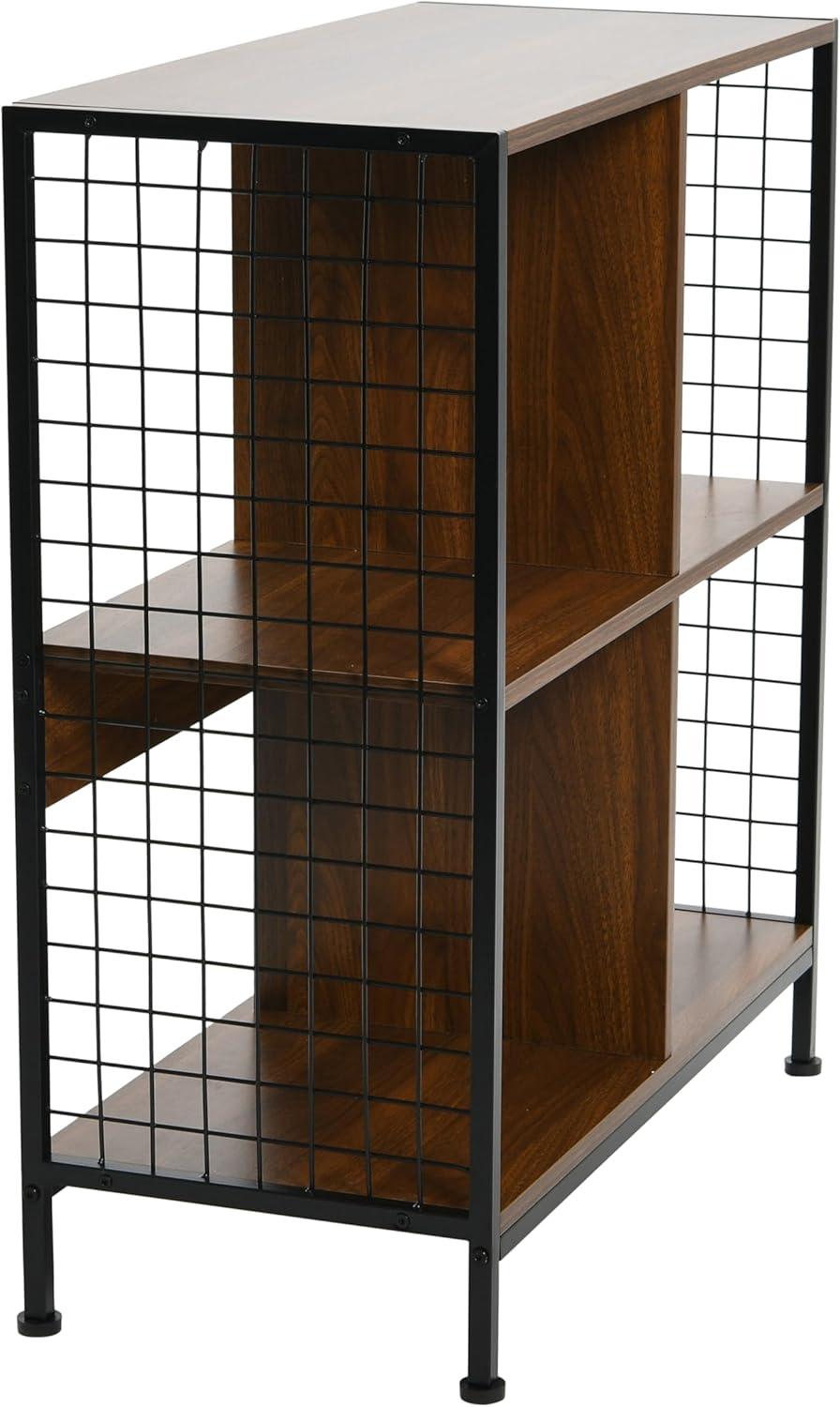 image:imageHousehold Essentials Trellis Open Storage Bookshelf with 2 Cube Compartments Mid Century Walnut Wood Grain and Black MetalWalnut