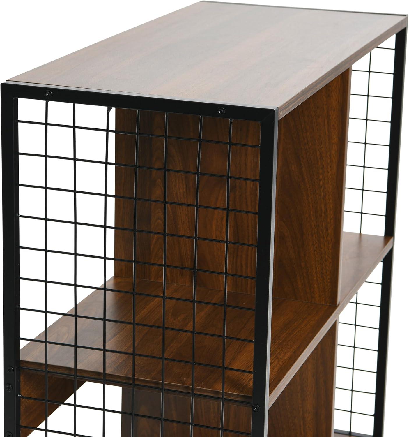 image:imageHousehold Essentials Trellis Open Storage Bookshelf with 2 Cube Compartments Mid Century Walnut Wood Grain and Black MetalWalnut