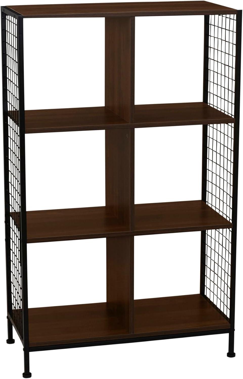 image:imageHousehold Essentials Trellis Open Storage Bookshelf with 2 Cube Compartments Mid Century Walnut Wood Grain and Black MetalWalnut