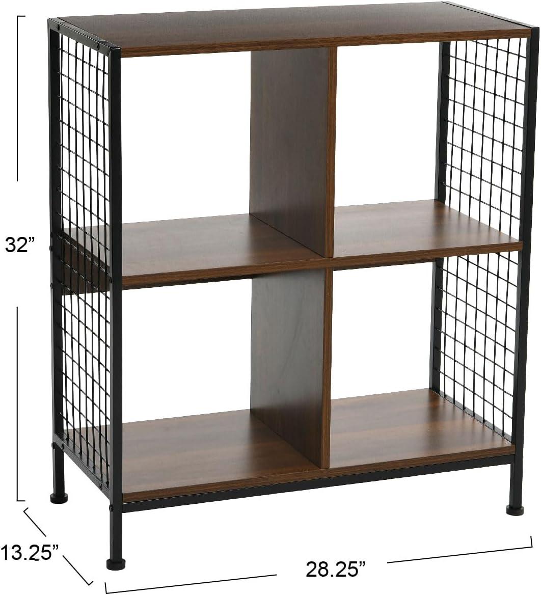 image:imageHousehold Essentials Trellis Open Storage Bookshelf with 2 Cube Compartments Mid Century Walnut Wood Grain and Black MetalWalnut